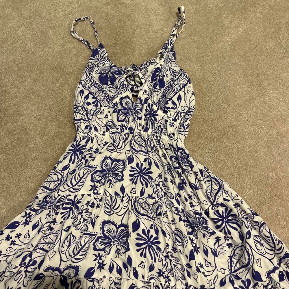 Blue Floral Spaghetti-Strap Mini Dress
